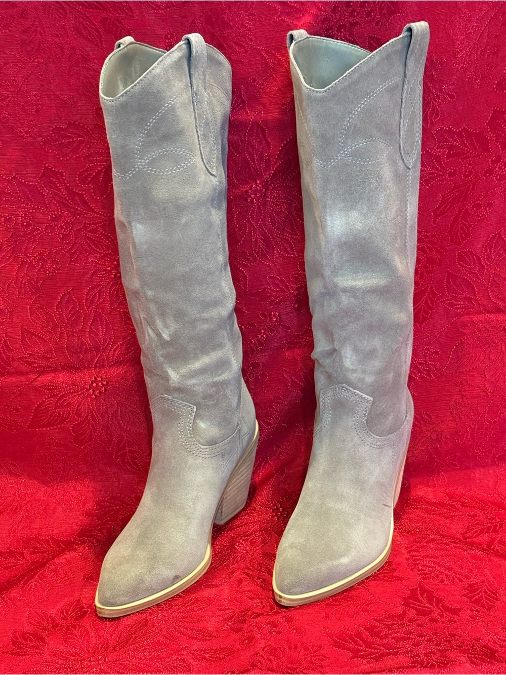 Nine West Light Gray Suede Knee-High Heeled Boots